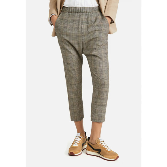 NEW! Nili Lotan 4 Delancy Plaid Wool Dress Pants Elastic Waist Cropped Gray Tan - Picture 14 of 16